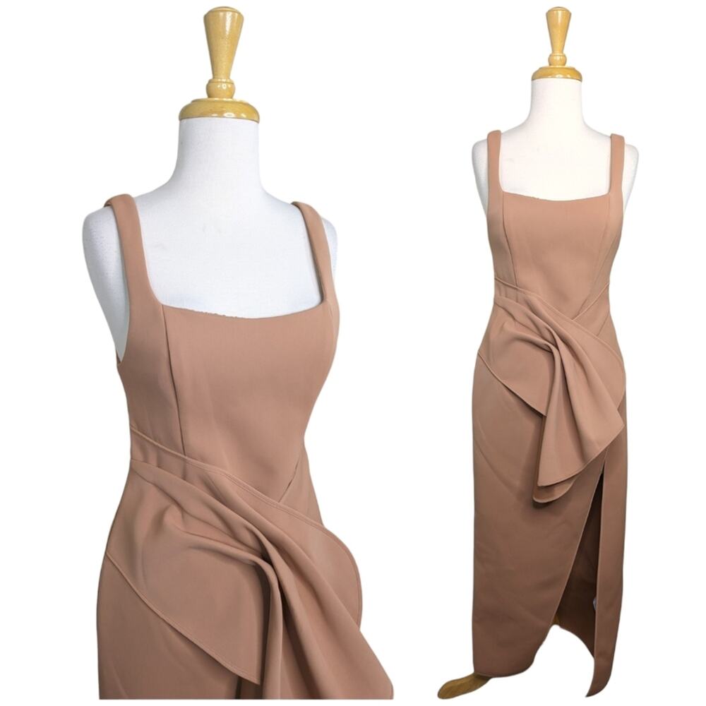 Acler Mauve-Taupe Draped Midi Dress